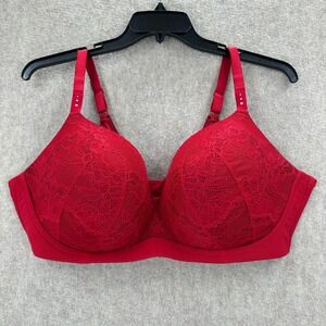 Torrid Dream Wire-Free Boost Red Lace Rhinestone Accent Bra Red 46DD